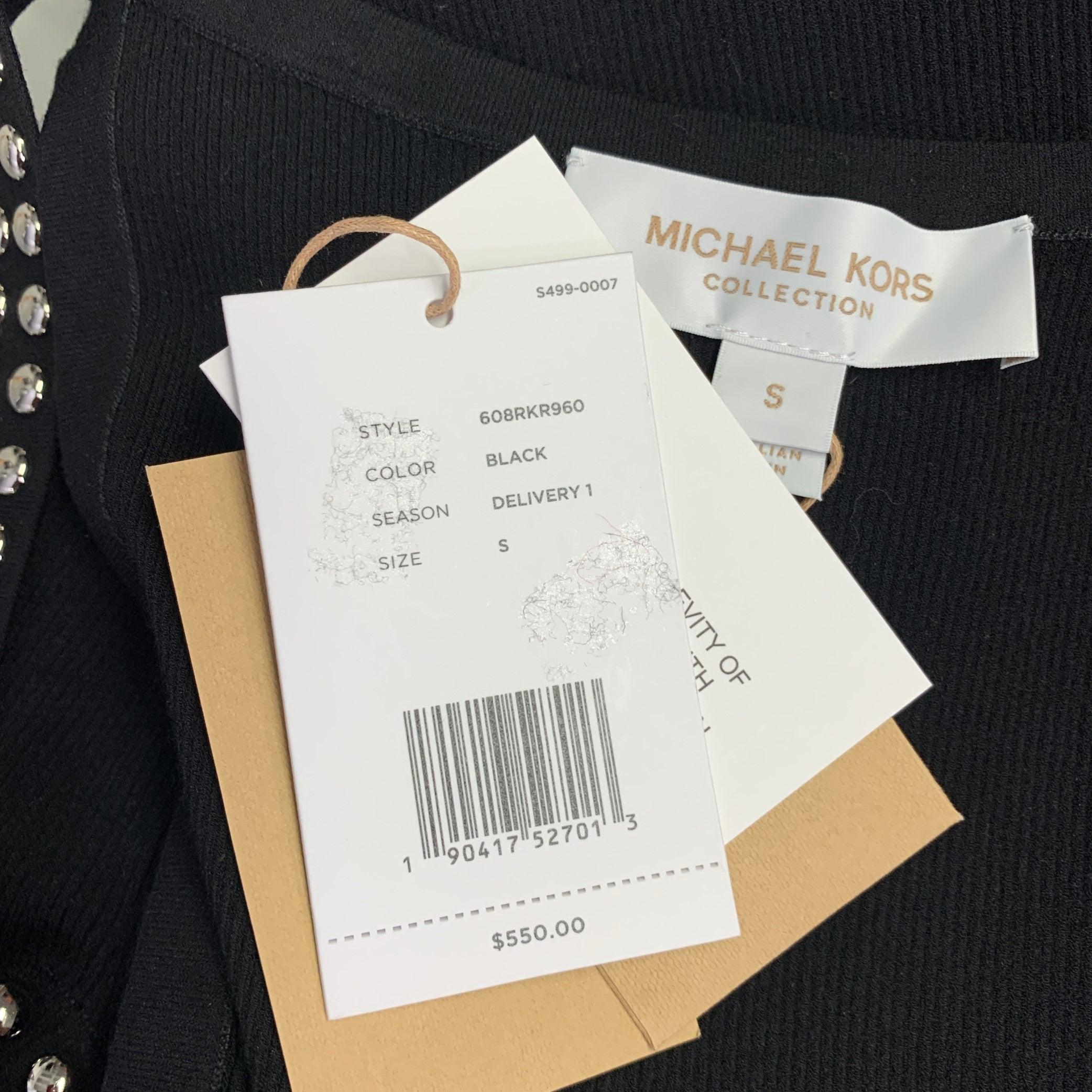 MICHAEL KORS COLLECTION Size S Black Silver Viscose Blend Rib Knit Studded Tank Casual Top For Sale 2