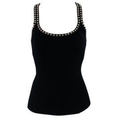 MICHAEL KORS COLLECTION Größe S Schwarz Silber Viskose Mischung Rippenstrick Nieten Tank Casual Top