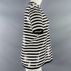 MICHAEL KORS COLLECTION Size S Black White Merino Wool Sequined Stripe T-Shirt