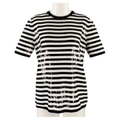 MICHAEL KORS COLLECTION Size S Black White Merino Wool Sequined Stripe T-Shirt