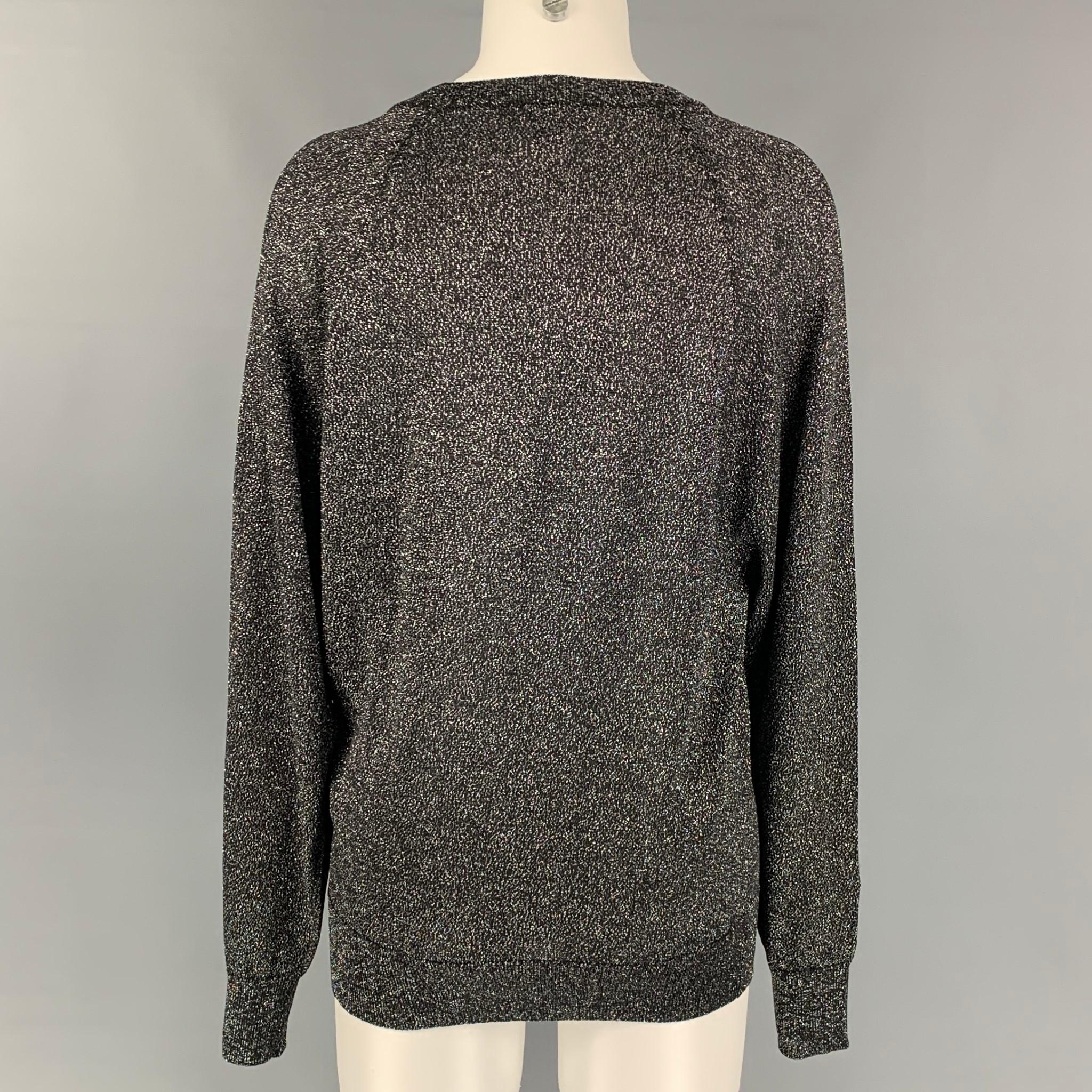 MICHAEL KORS COLLECTION Size XS Black & Silver Metallic Acetate Blend Pullover In Good Condition In San Francisco, CA