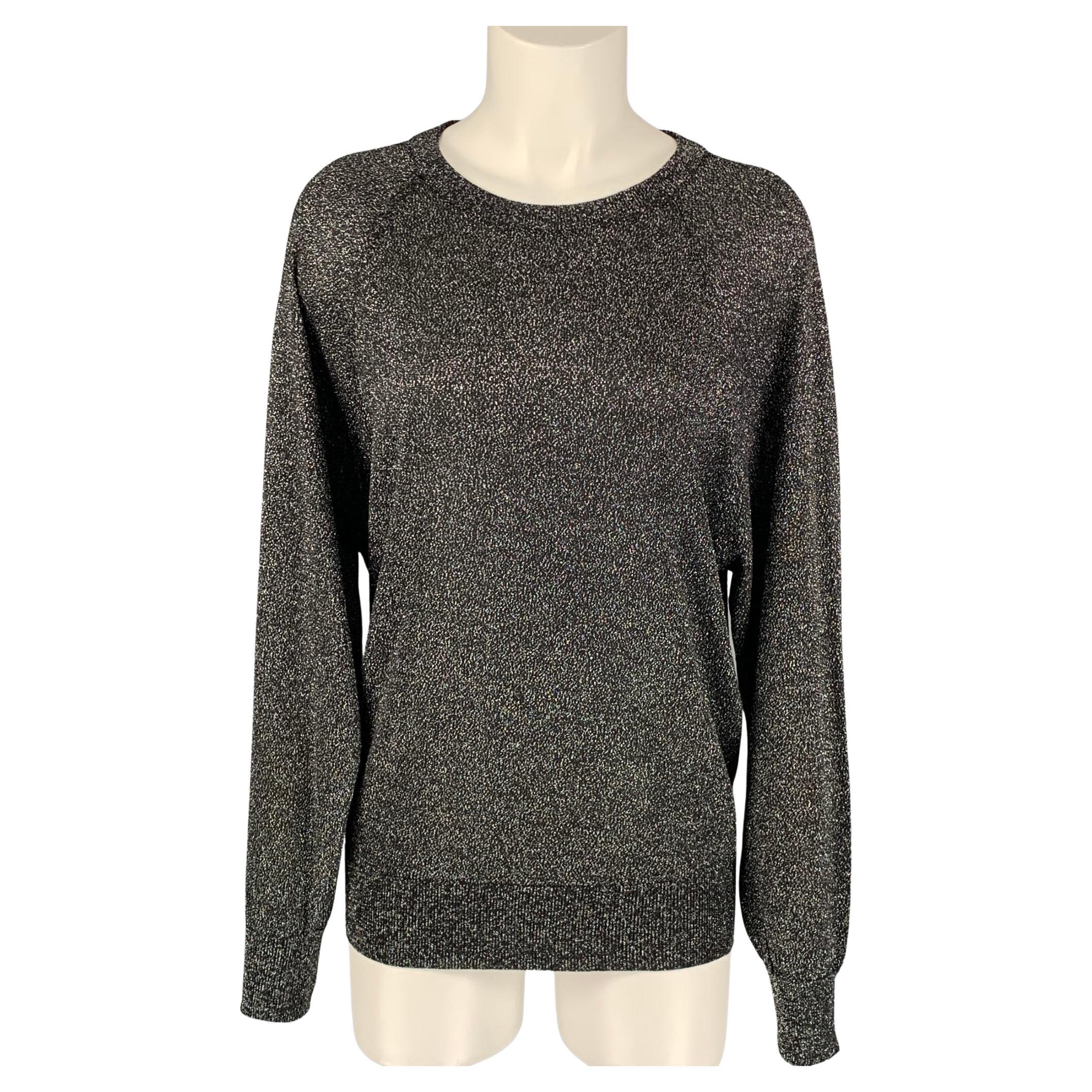 MICHAEL KORS COLLECTION Size XS Black & Silver Metallic Acetate Blend Pullover
