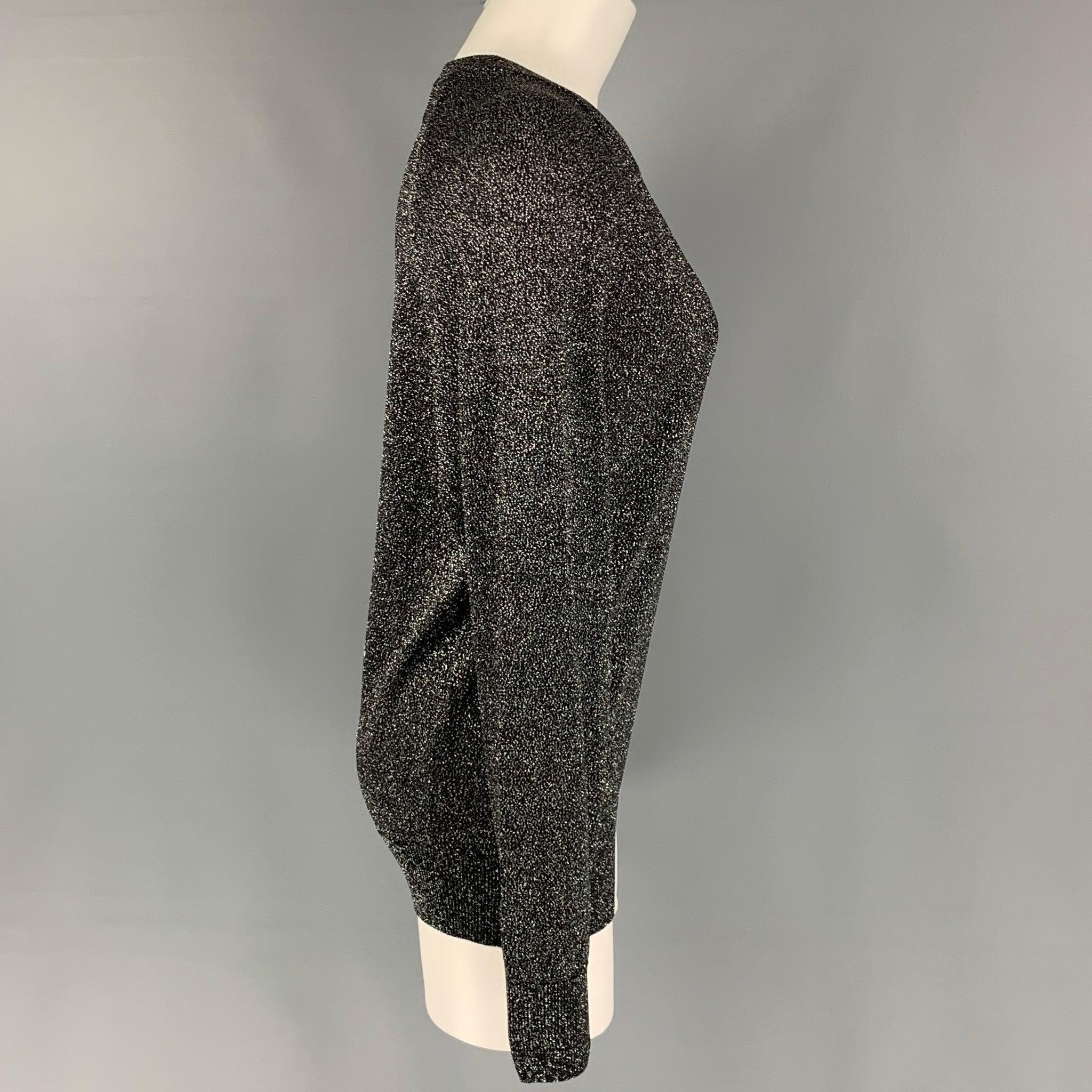 MICHAEL KORS COLLECTION Size XS Silver Metallic Acetate Blend Crew-Neck Pullover In Good Condition For Sale In San Francisco, CA