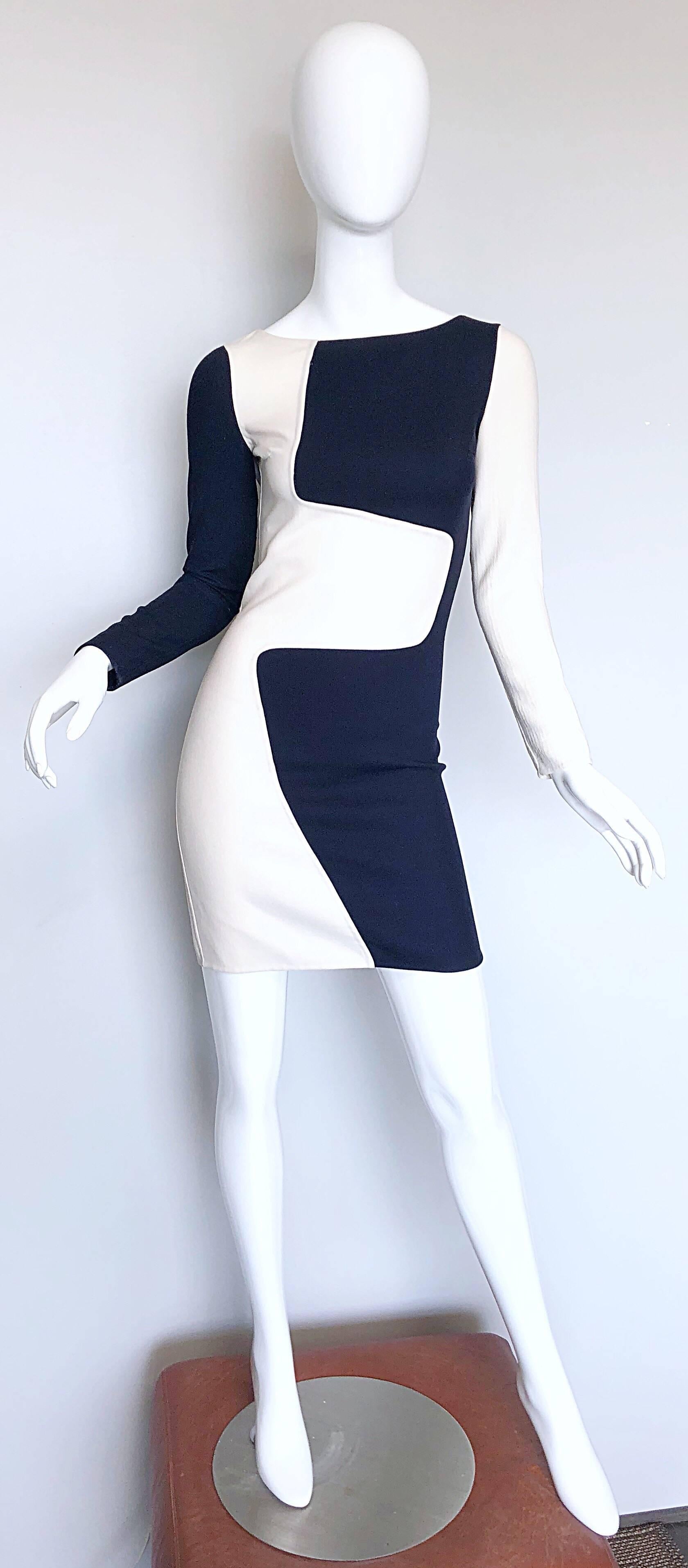 Michael Kors Collection Spring 2013 Size 0 / 2 Navy Blue and White Puzzle Dress For Sale 1