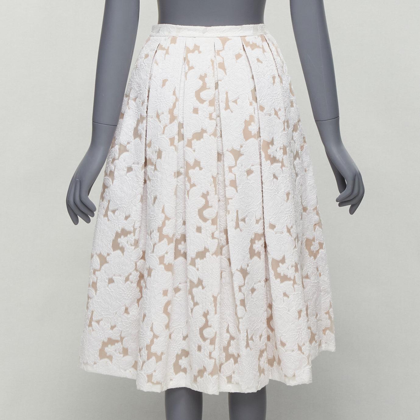 Women's MICHAEL KORS COLLECTION white beige cotton silk floral jacquard skirt US0 XS For Sale