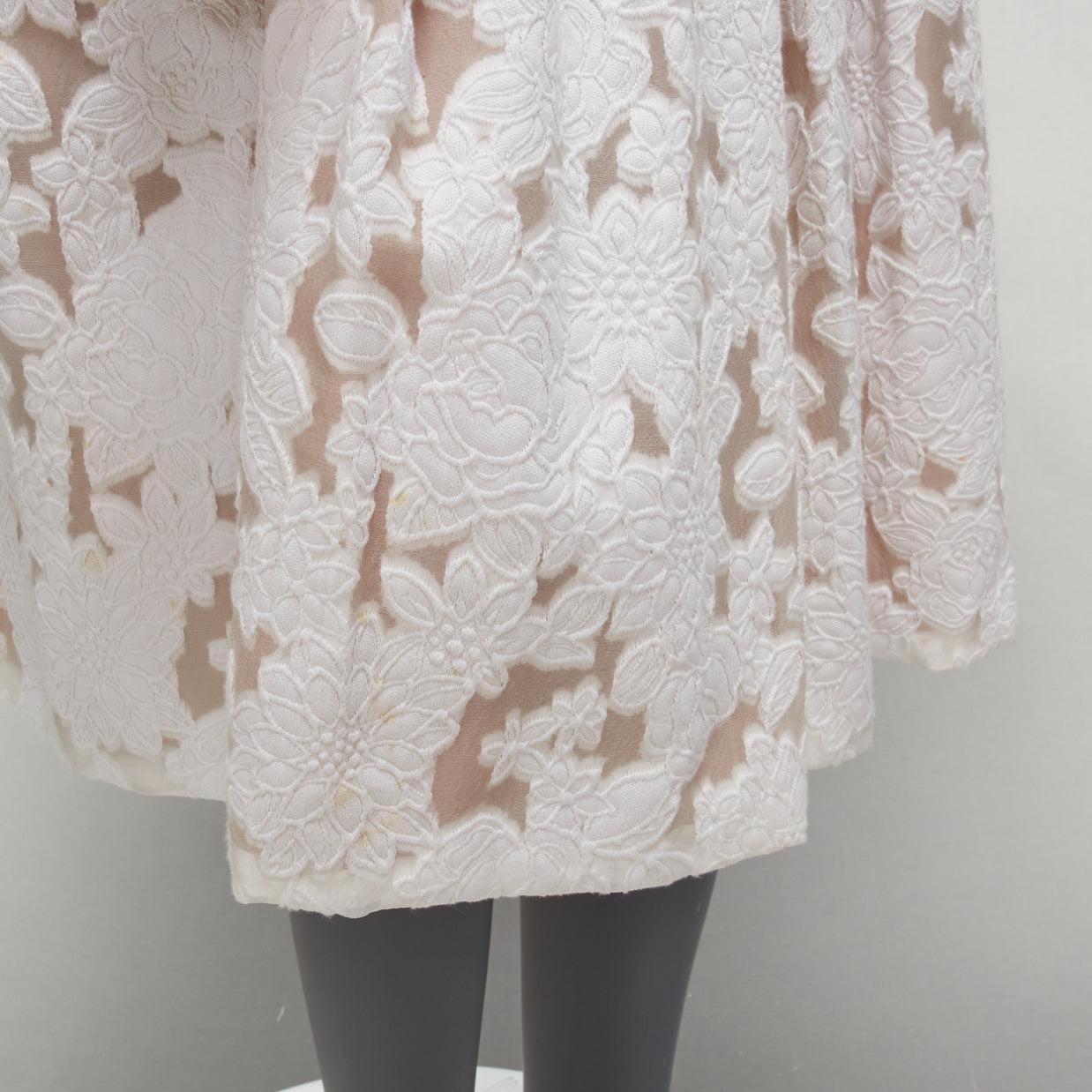 MICHAEL KORS COLLECTION white beige cotton silk floral jacquard skirt US0 XS For Sale 3