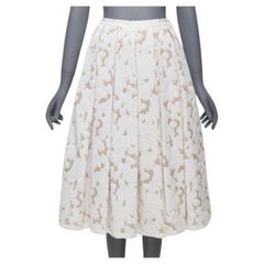 MICHAEL KORS COLLECTION white beige cotton silk floral jacquard skirt US0 XS