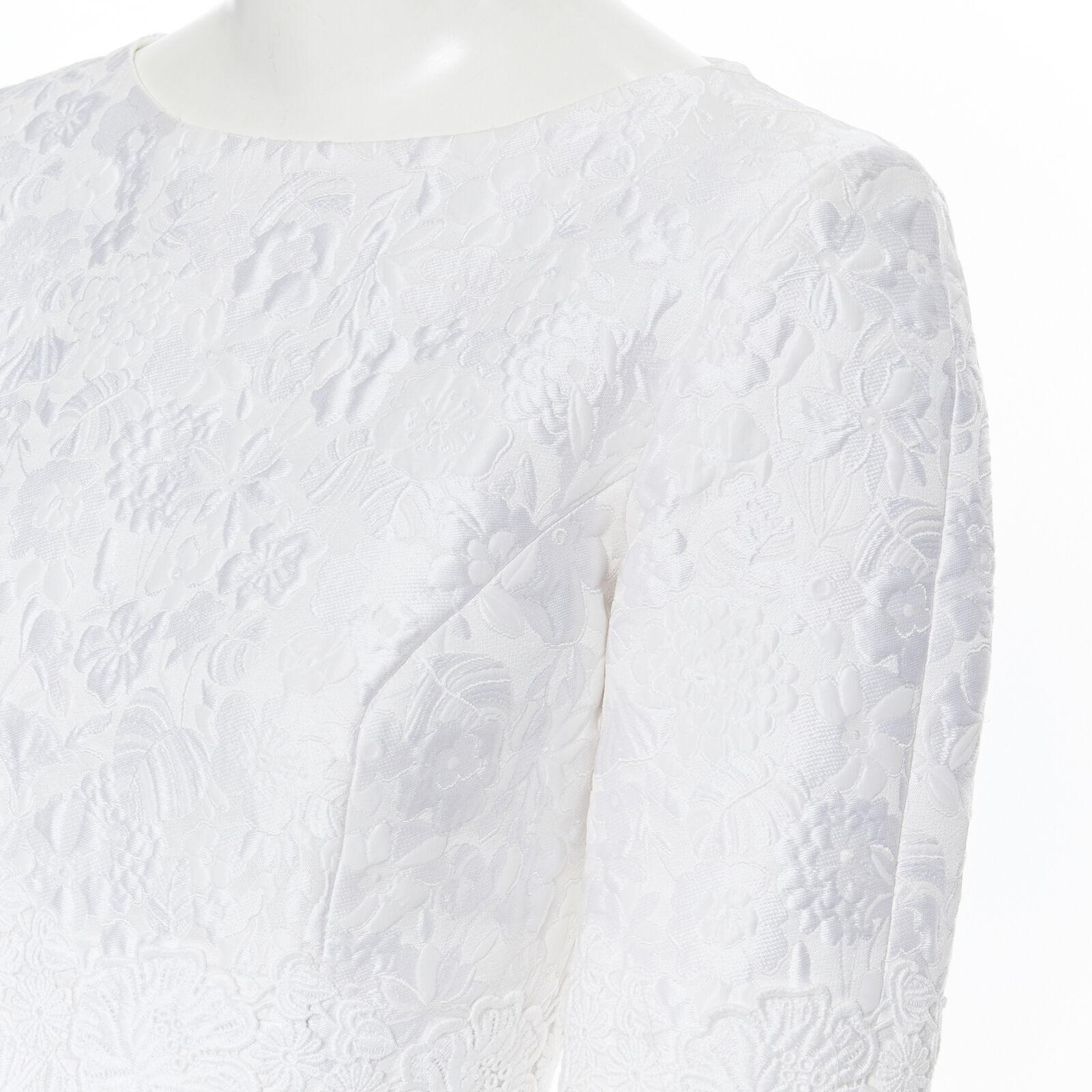 MICHAEL KORS COLLECTION white floral cloque lace trimmed 3/4 sleeve dress US0 For Sale 3
