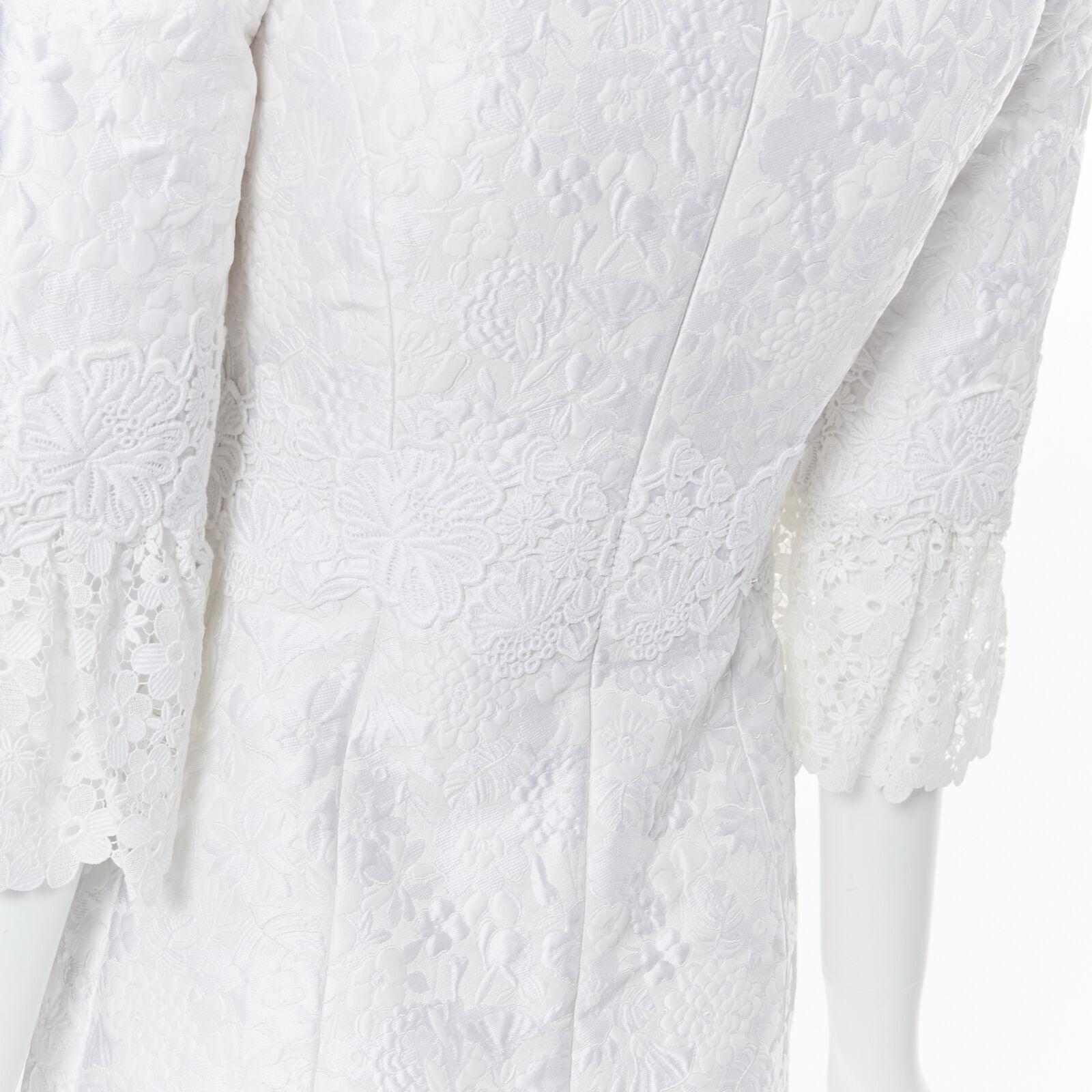 MICHAEL KORS COLLECTION white floral cloque lace trimmed 3/4 sleeve dress US0 For Sale 4