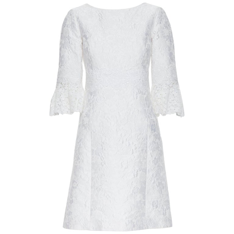 MICHAEL KORS COLLECTION white floral cloque lace trimmed 3/4 sleeve dress  US0 For Sale at 1stDibs