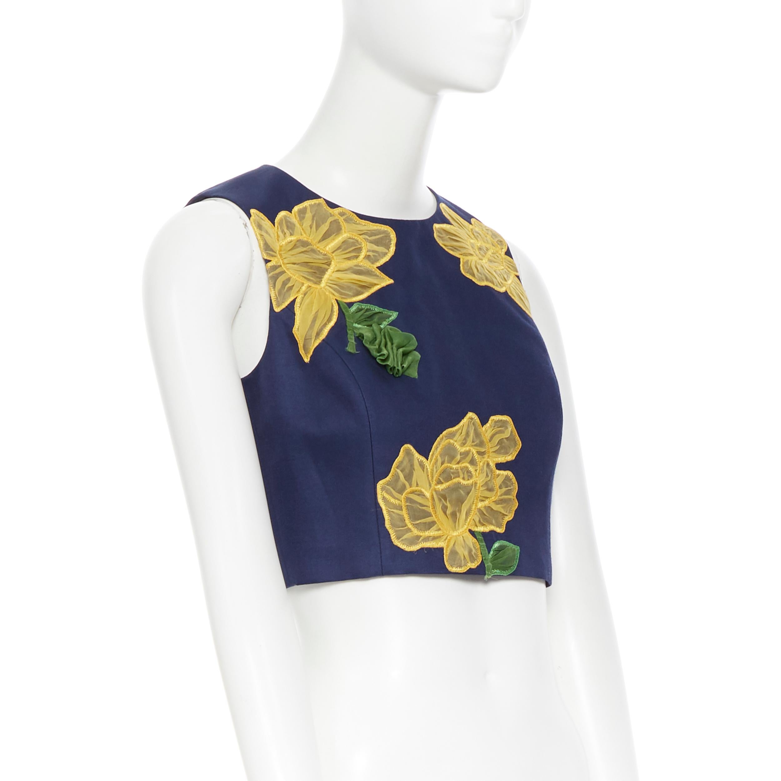 Purple MICHAEL KORS COLLECTION wool silk navy yellow floral sleeveless cropped top US2