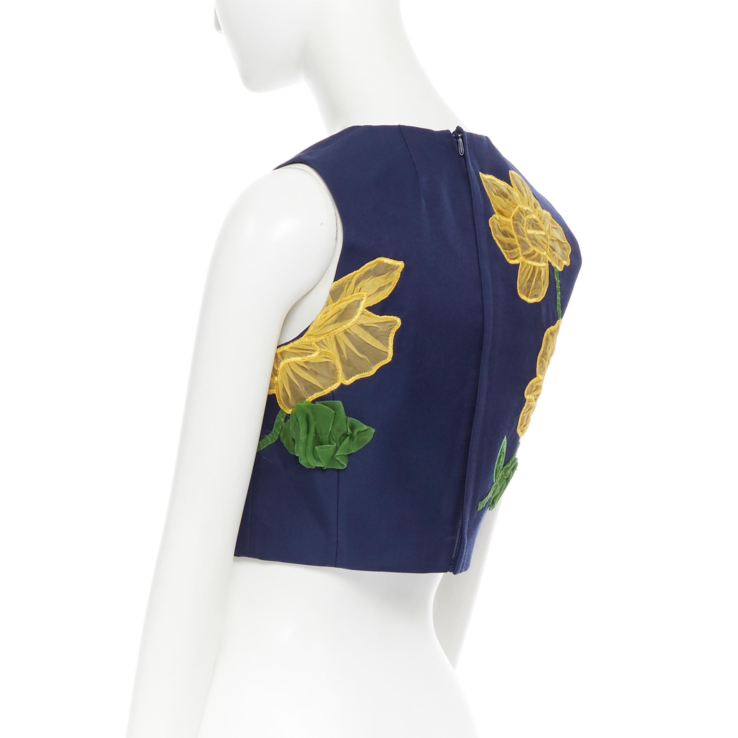 MICHAEL KORS COLLECTION wool silk navy yellow floral sleeveless cropped top US2 2