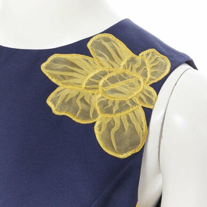 MICHAEL KORS COLLECTION - Top cropped sans manches en laine, soie, jaune marine et fleurs US2 en vente 4