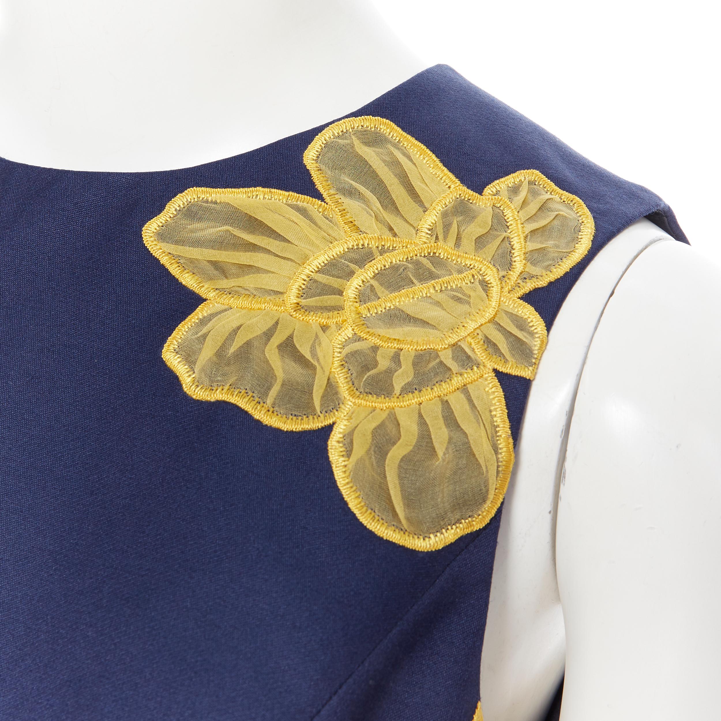 MICHAEL KORS COLLECTION wool silk navy yellow floral sleeveless cropped top US2 For Sale 3
