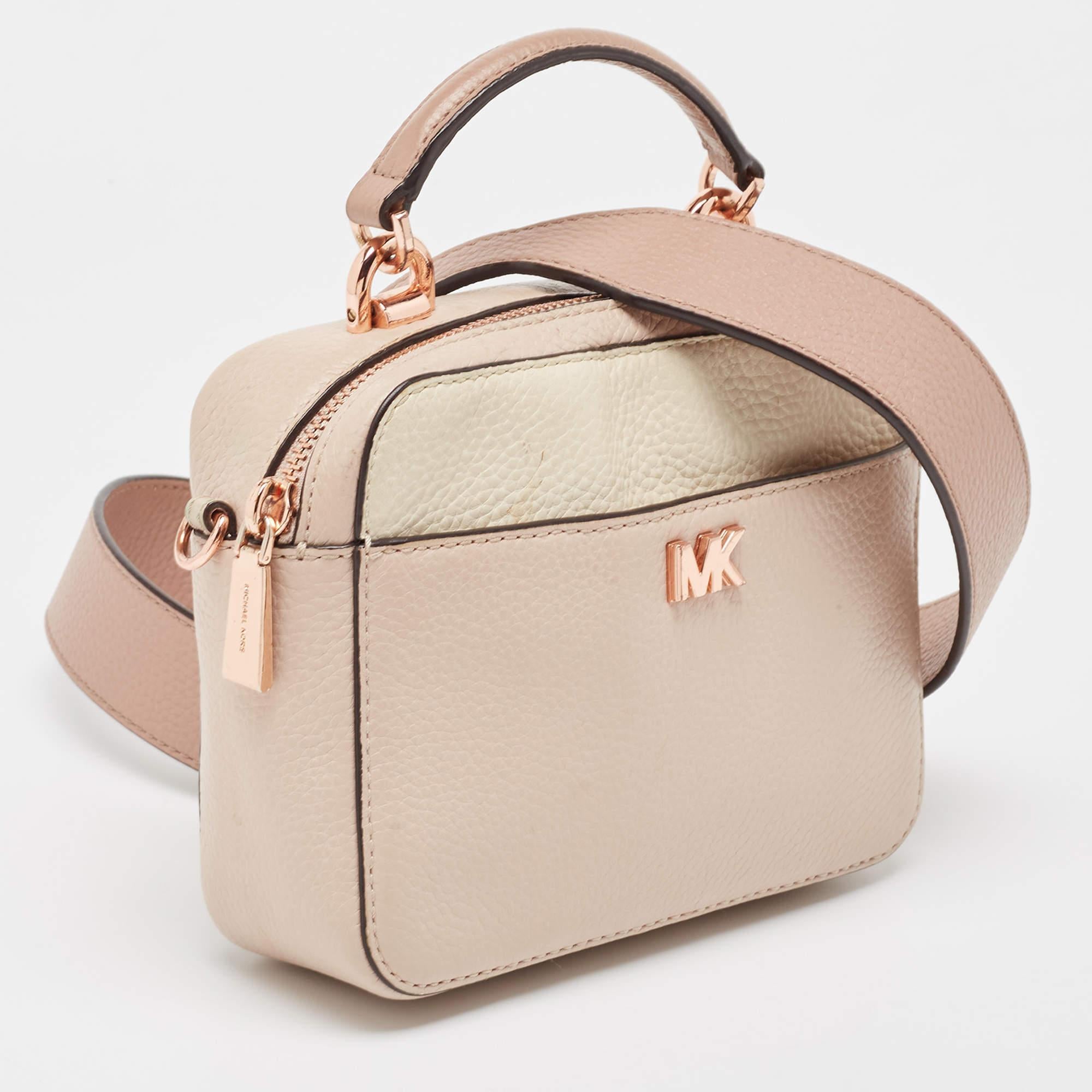 Beige Michael Kors Cream/Pink Leather Mini Mott Crossbody Bag