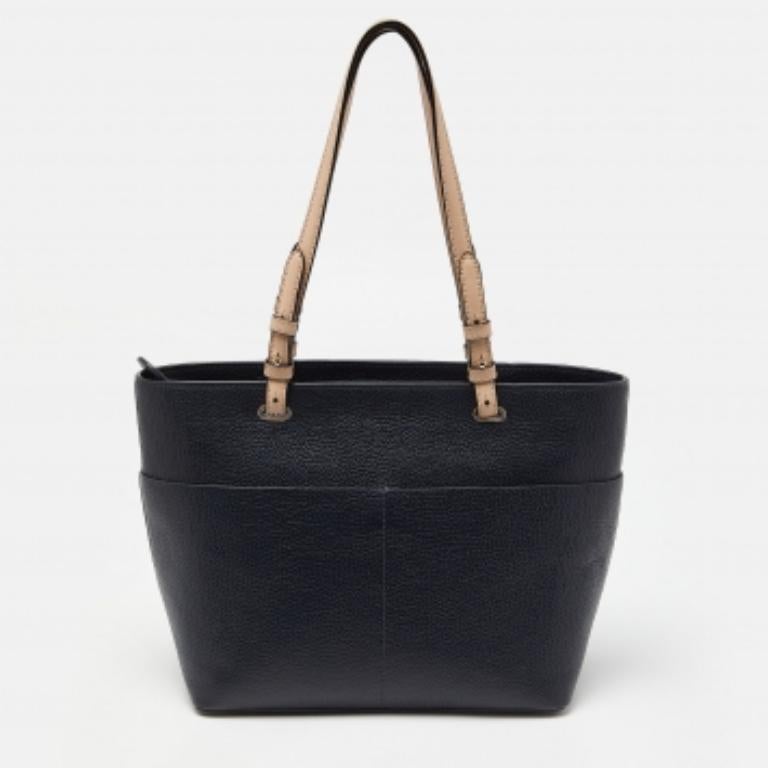 Michael Kors Fourre-tout Bedford en cuir bleu foncé/beige Bon état - En vente à Dubai, Al Qouz 2