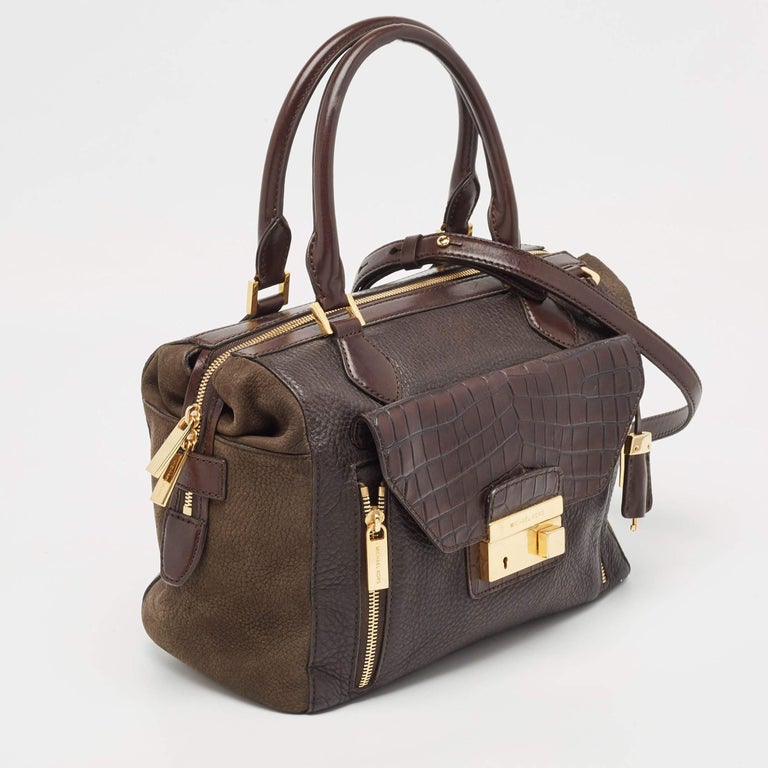 Michael Kors Dark Brown Leather and Nubuck Collection Gia Satchel