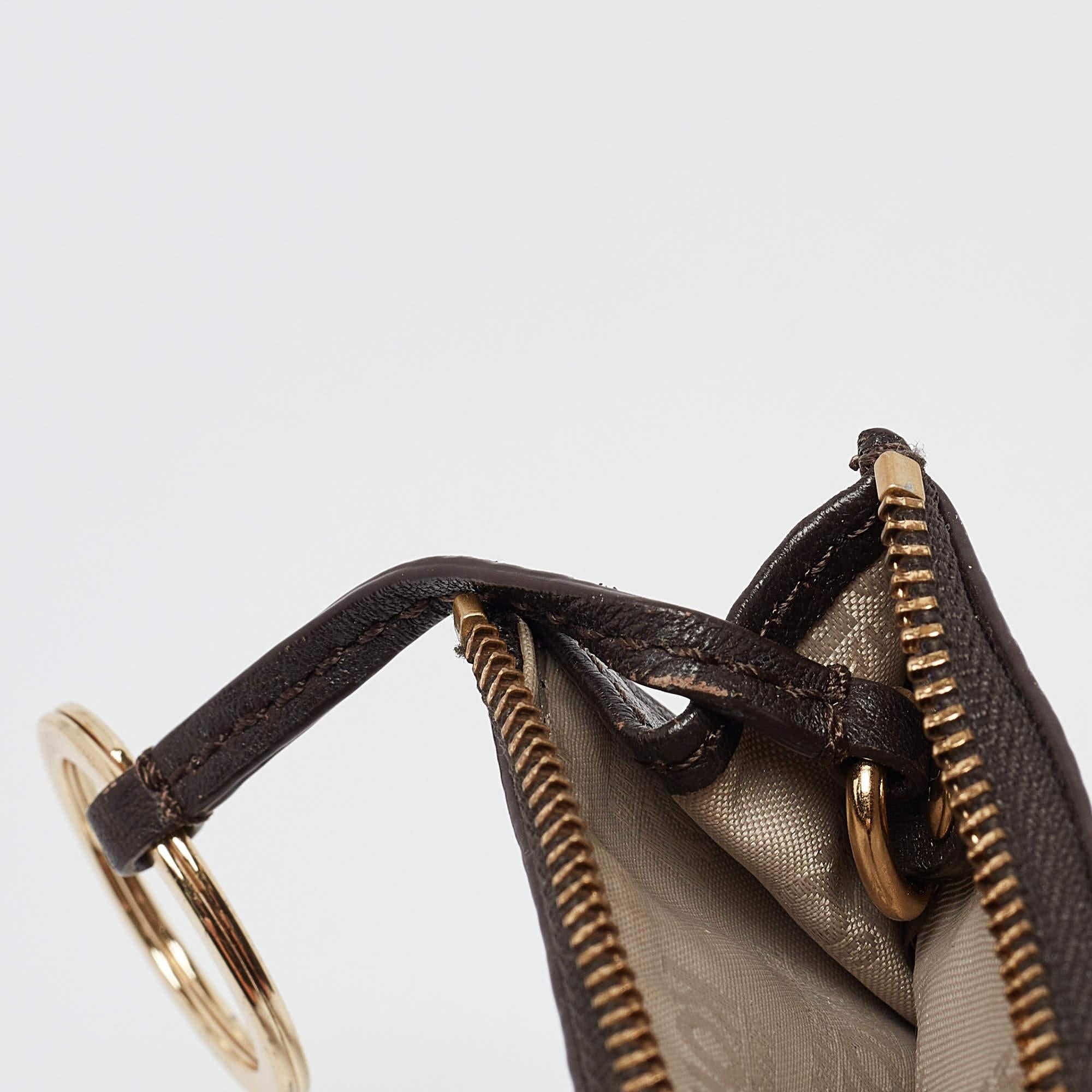 Black Michael Kors Dark Brown Leather Top Zip Coin Purse For Sale