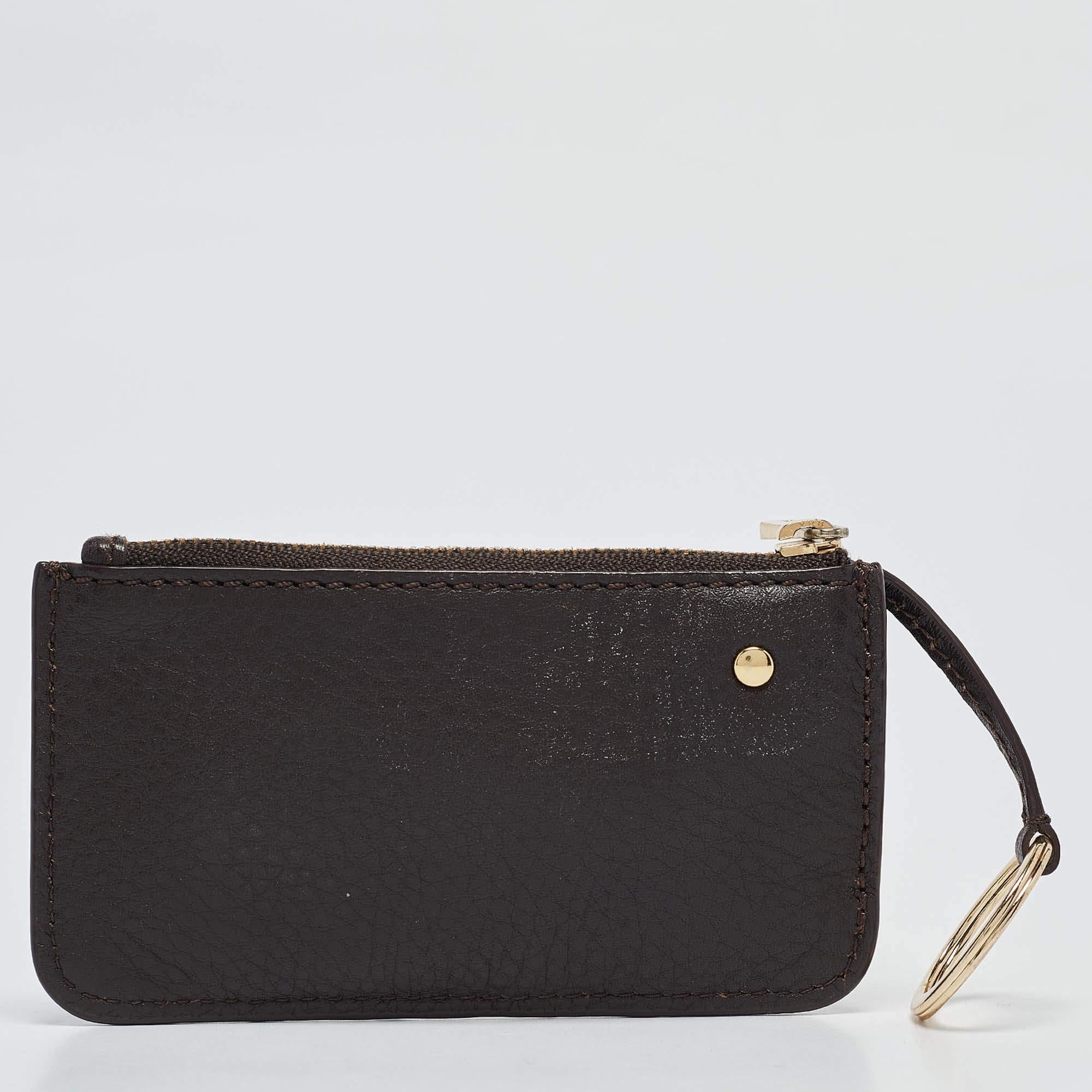 Michael Kors Dark Brown Leather Top Zip Coin Purse For Sale 1