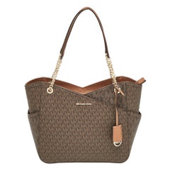 Michael Kors Dark Brown Signature Coated Canvas Large Jet Set Travel Tote