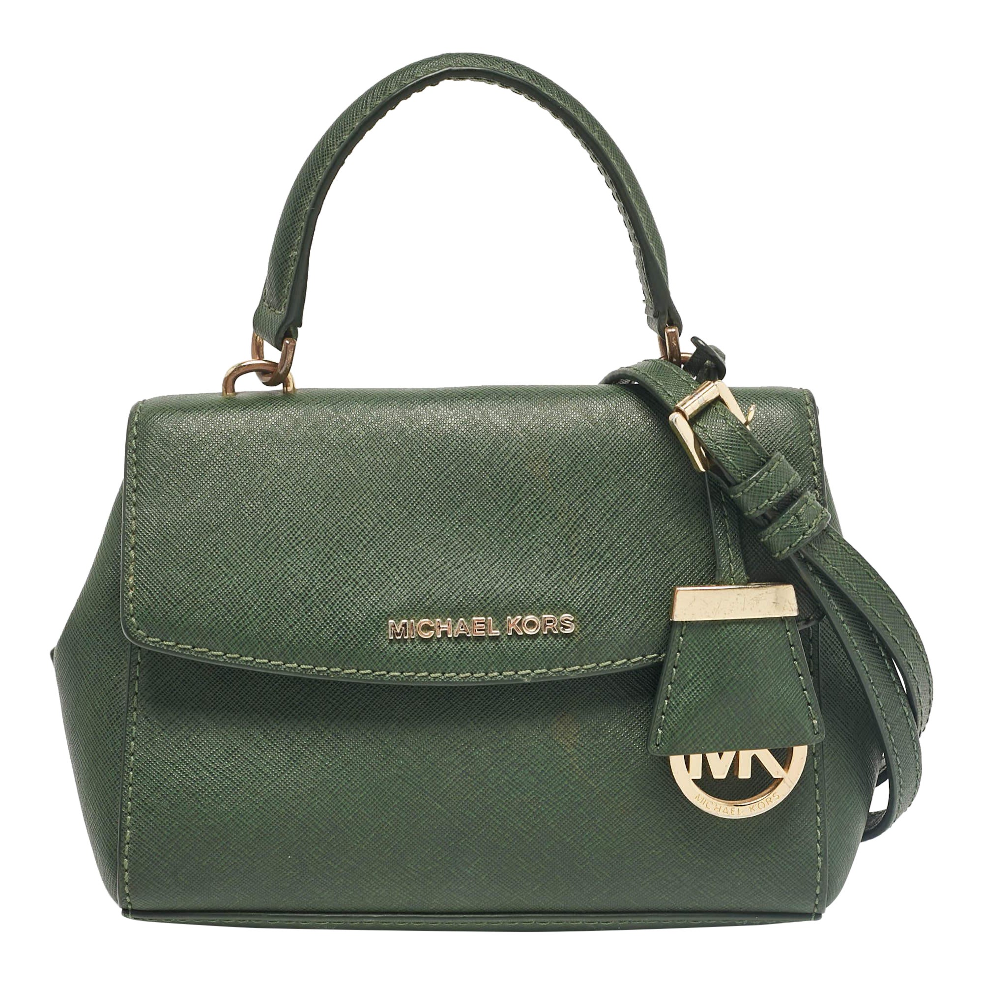 Michael Kors extra-petit sac Ava à poignée supérieure en cuir vert foncé en vente