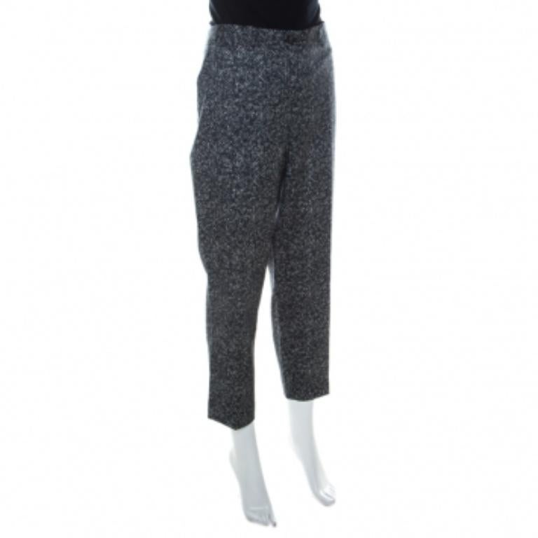 Nero Michael Kors Pantaloni affusolati in lana stretch grigio scuro con stampa Chevron XL in vendita