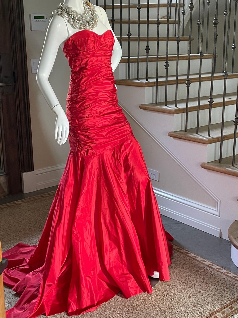 Michael Kors Dramatic Vintage Strapless Red Silk Mermaid Dress w Fishtail  Train at 1stDibs | long sleeve fishtail dress, red silk strapless dress,  red fishtail dress