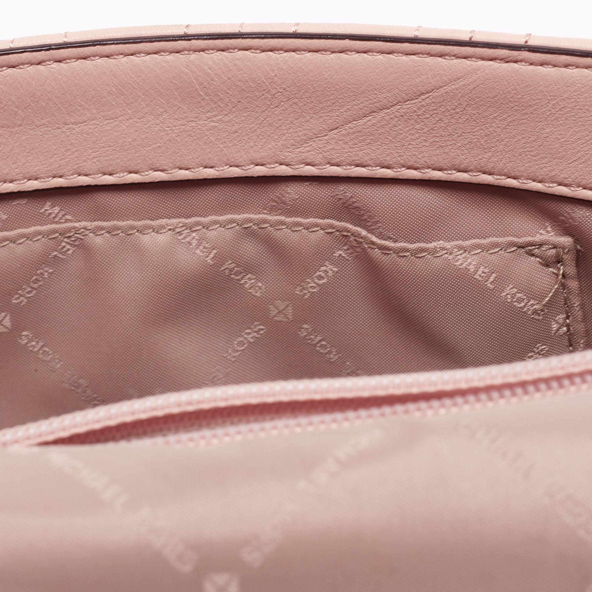 Beige Michael Kors Dusty Pink Floral Quilted Leather Vivianne Shoulder Bag