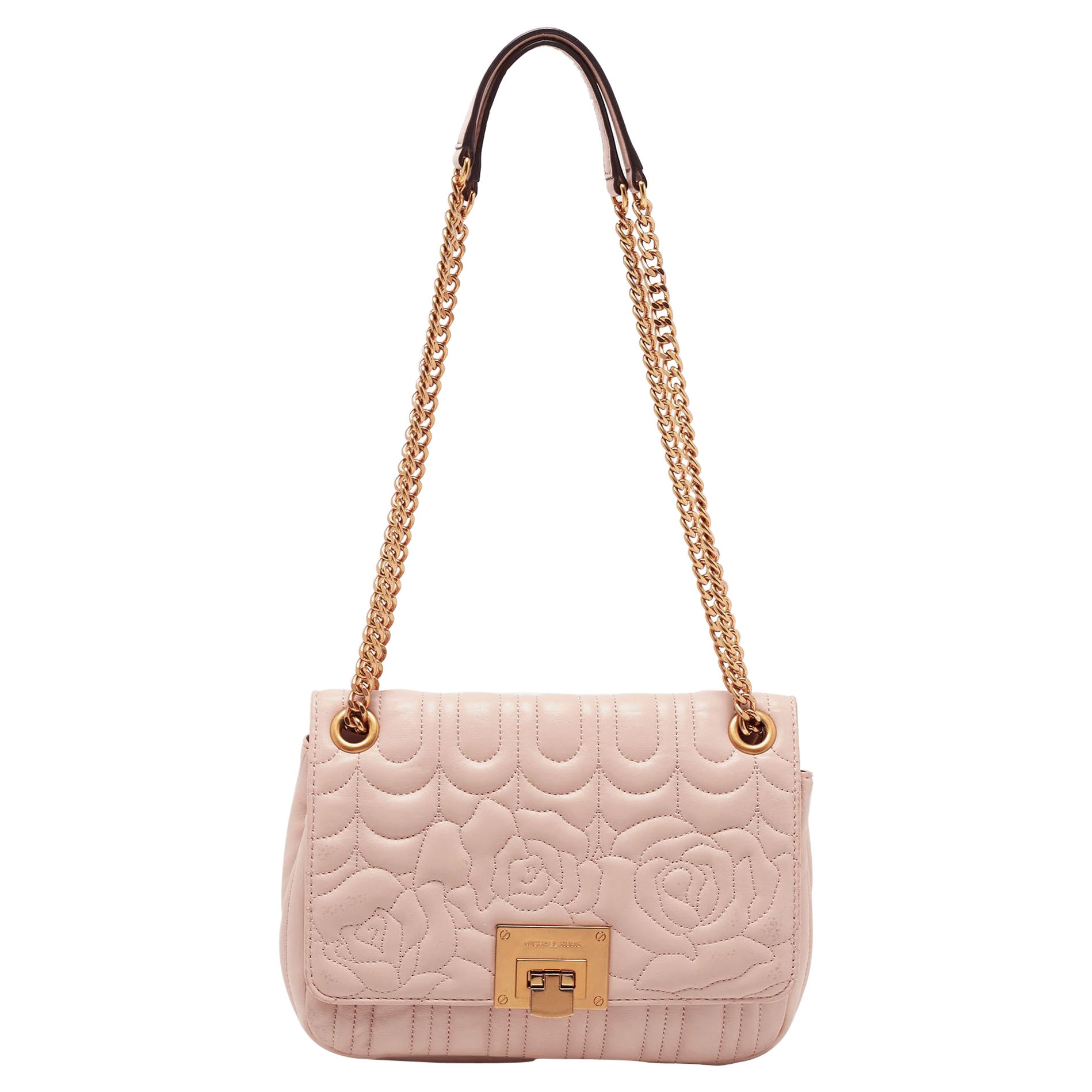 Michael Kors Dusty Pink Floral Quilted Leather Vivianne Shoulder Bag