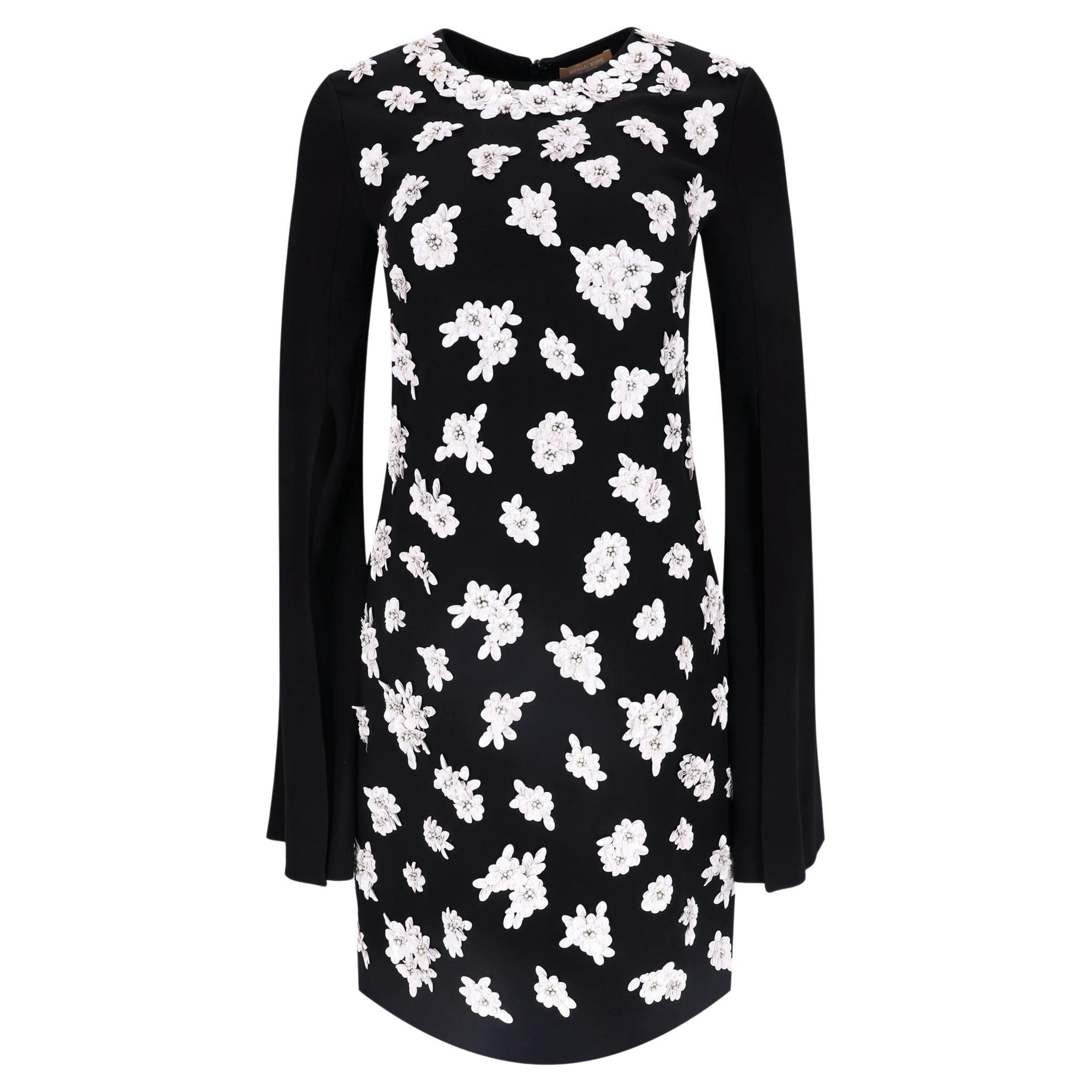 Michael Kors Flower Embellished Dress With Slit Sleeves