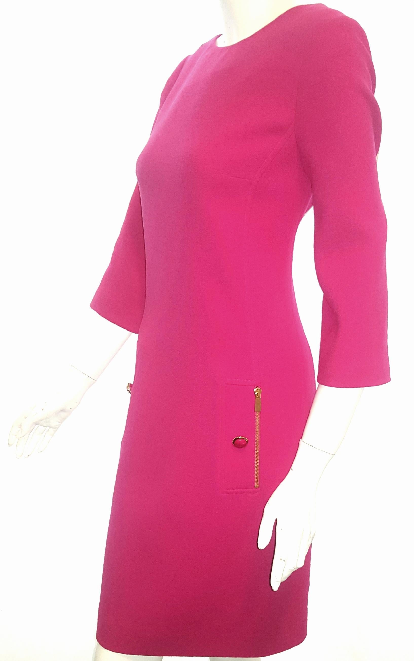 Pink Michael Kors Fuschia Dress With Gold Tone Zipper Pockets For Sale