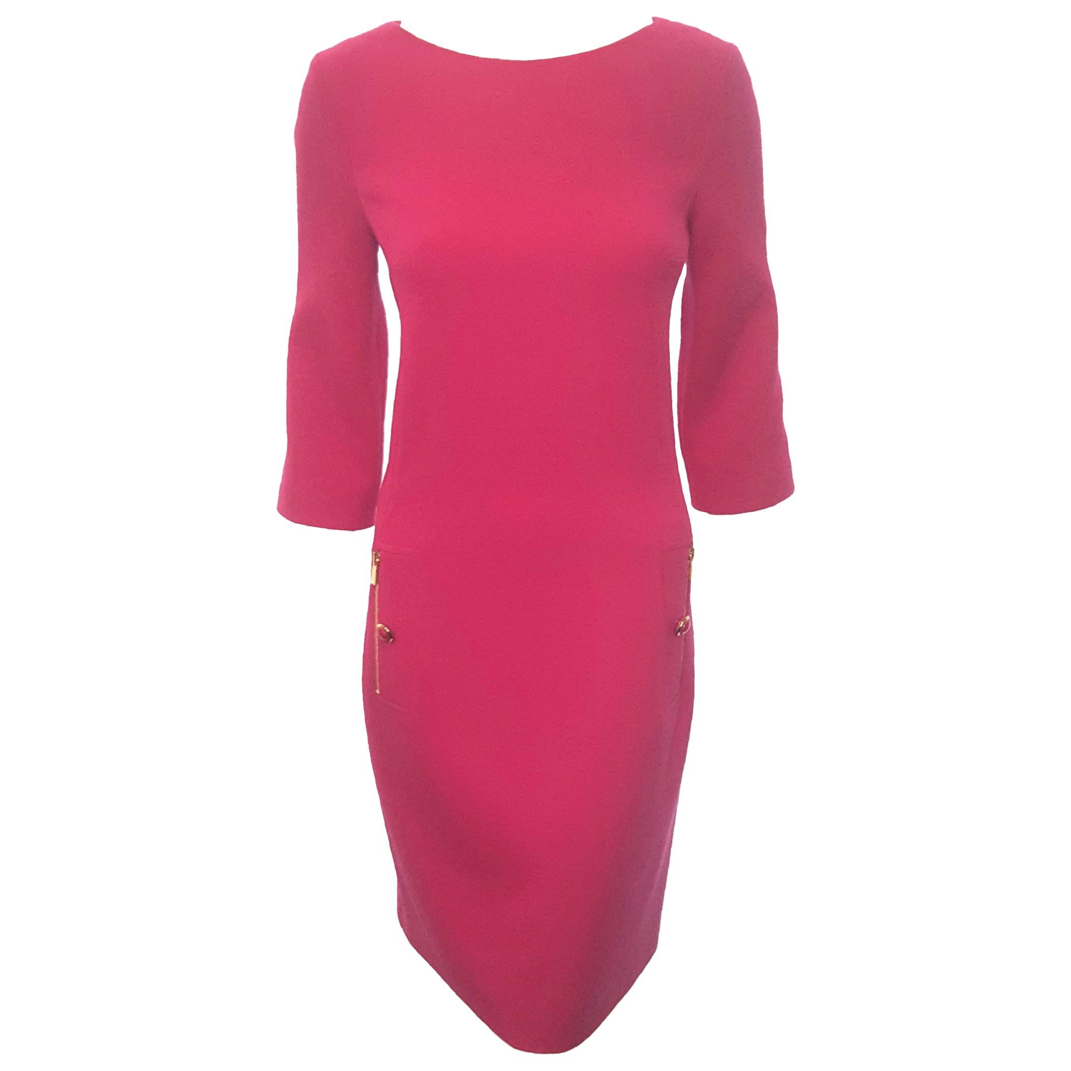 Michael Kors Fuschia Dress With Gold Tone Zipper Pockets For Sale