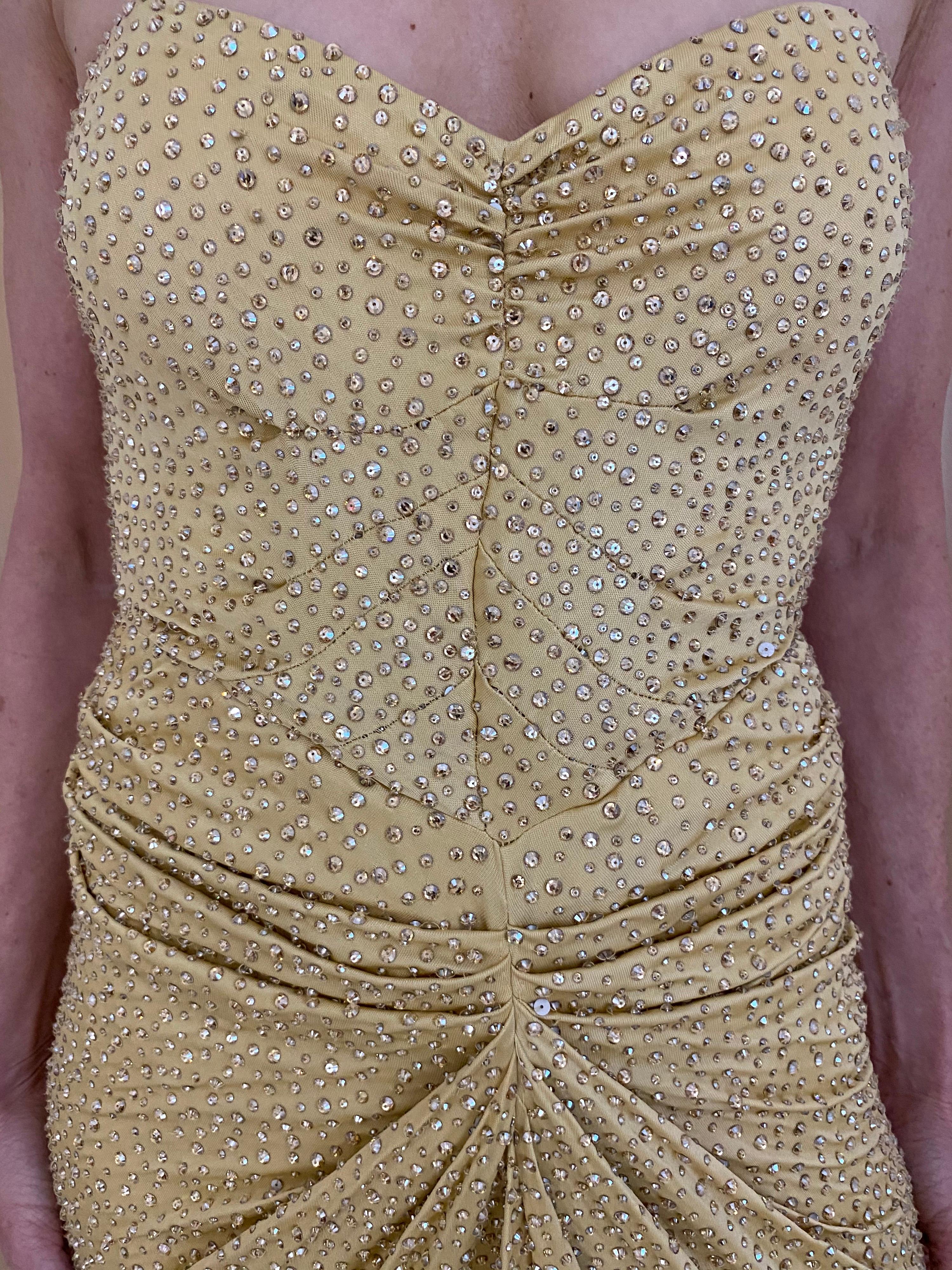 Brown Michael Kors Gold Jersey Gown with Rhinestones  For Sale