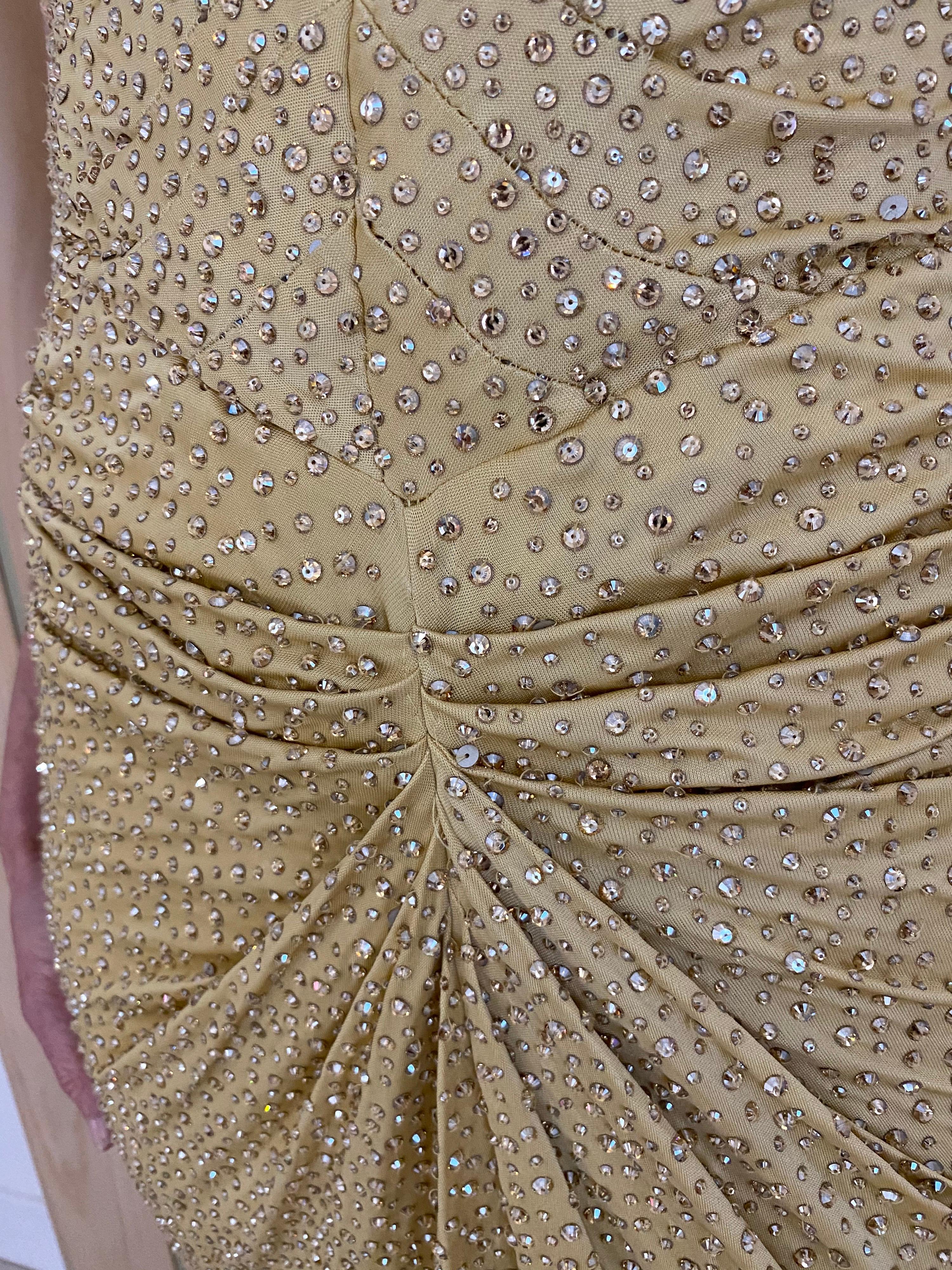 Michael Kors Gold Jersey Gown with Rhinestones  In Good Condition For Sale In Beverly Hills, CA
