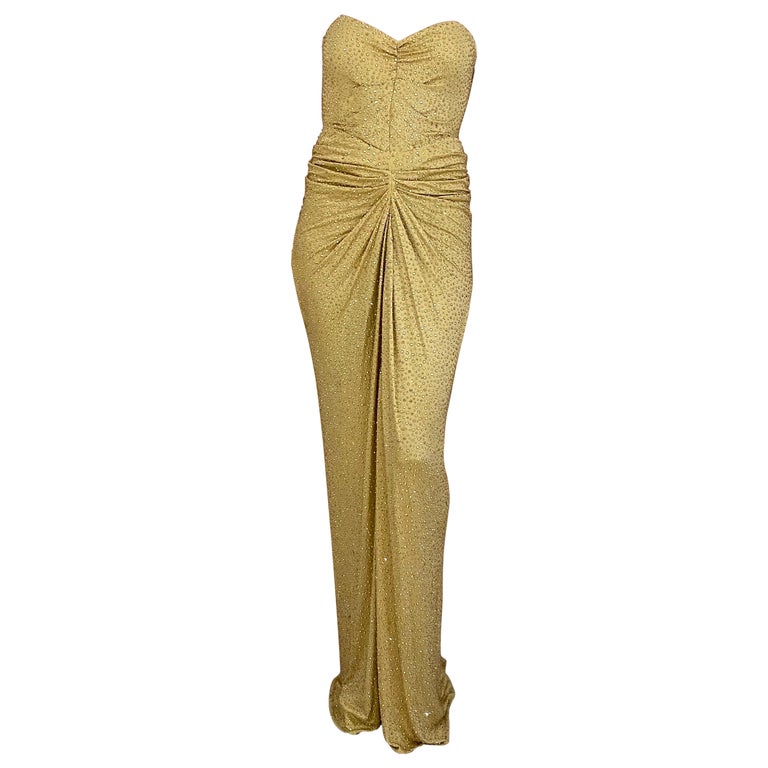 Michael Kors Gold Jersey Gown with Rhinestones