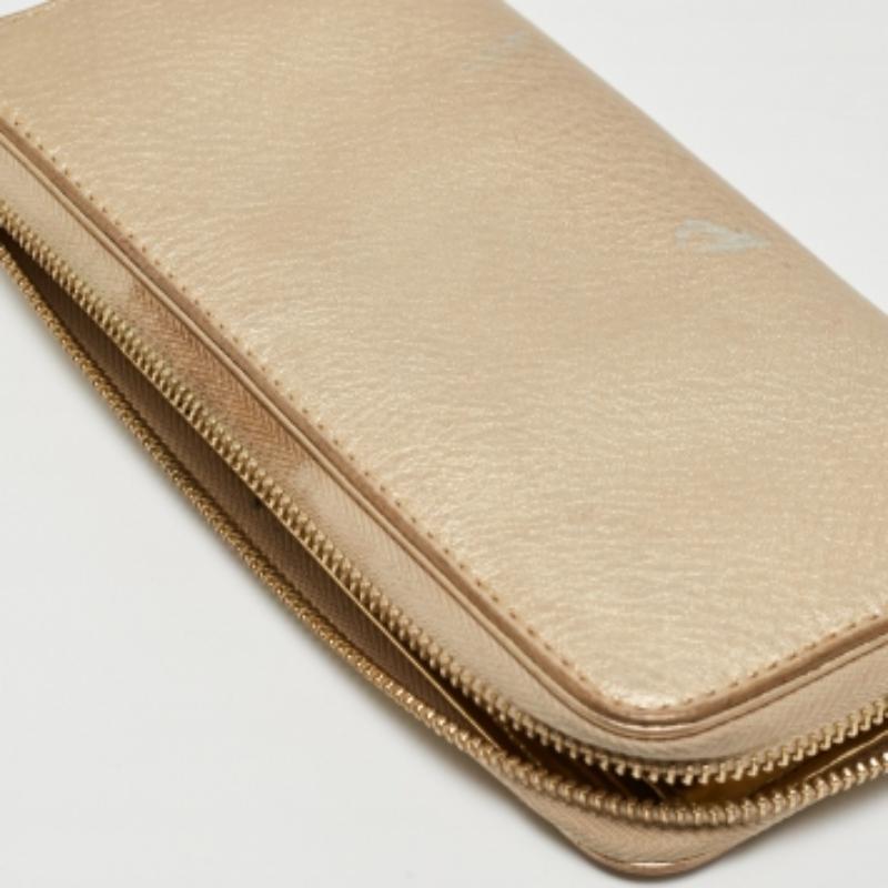 Michael Kors Gold Leder Jet Set Zip Around Continental Brieftasche mit Reißverschluss Damen im Angebot