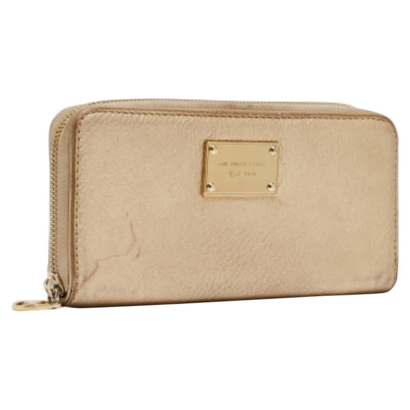 Michael Kors Gold Leder Jet Set Zip Around Continental Brieftasche mit Reißverschluss