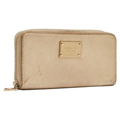 Michael Kors Gold Leather Jet Set Zip Around Continental Wallet