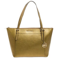 Used Michael Kors Gold Leather Large Ciara Tote