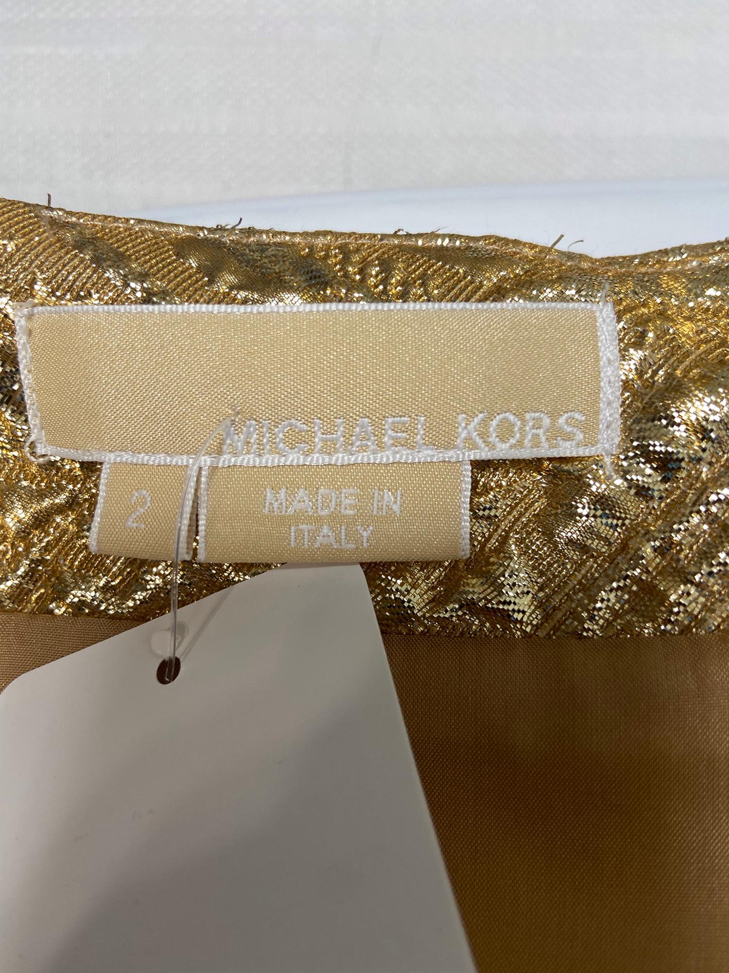 Brown Michael Kors Gold Metallic Brocade Tunic Top