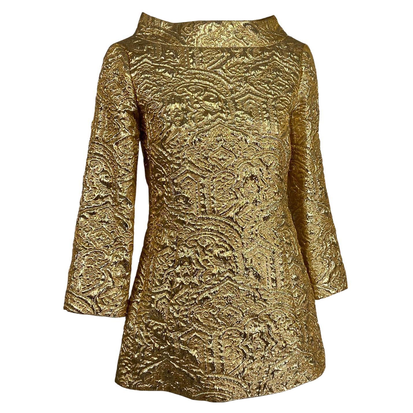 Michael Kors Gold Metallic Brocade Tunic Top