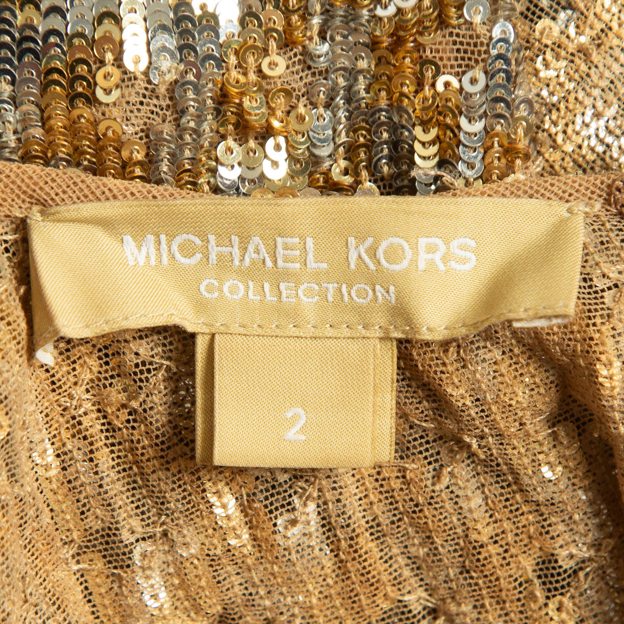 Women's Michael Kors Gold Sequin Sleeveless Jumpsuit S For Sale