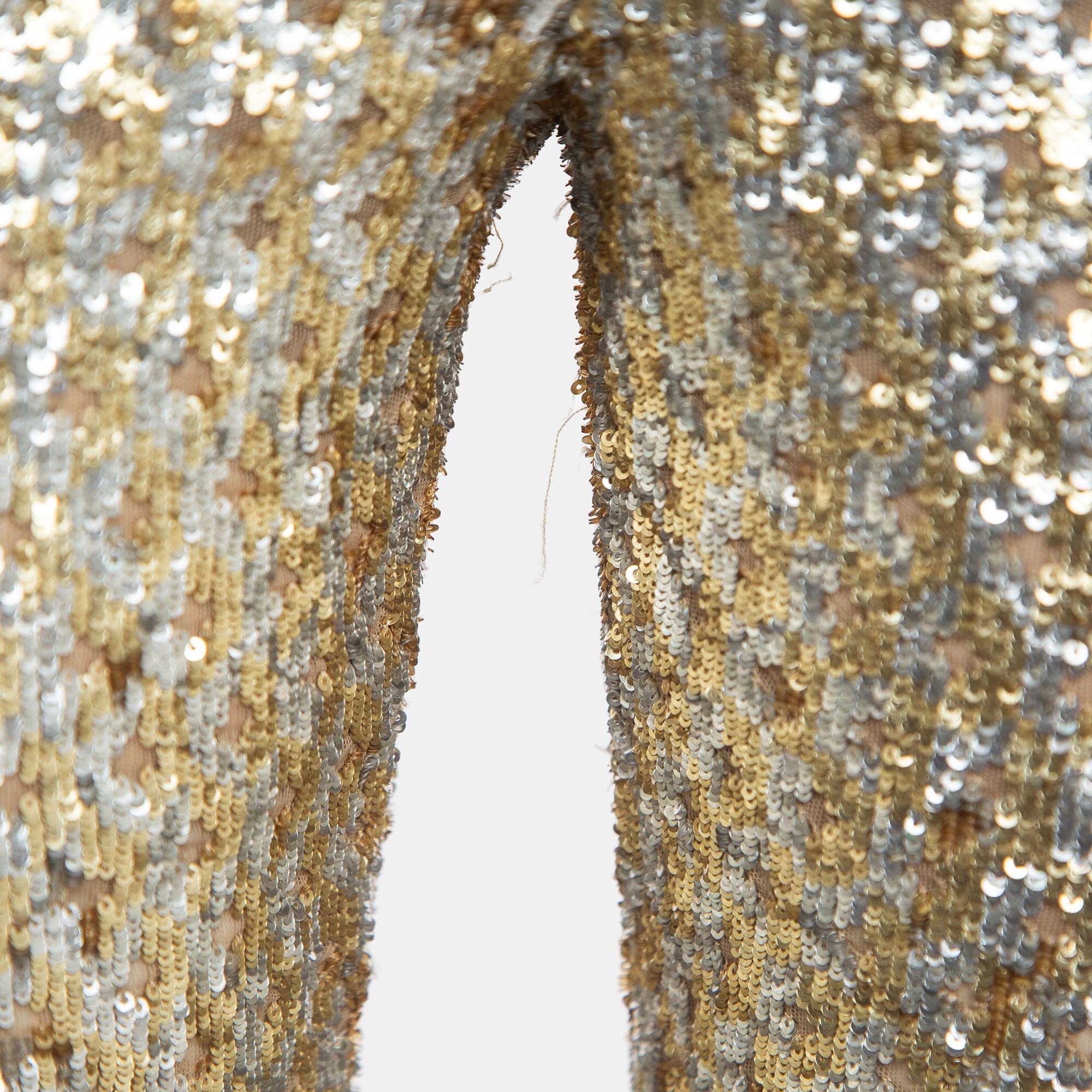Michael Kors Gold Sequin Sleeveless Jumpsuit S For Sale 2