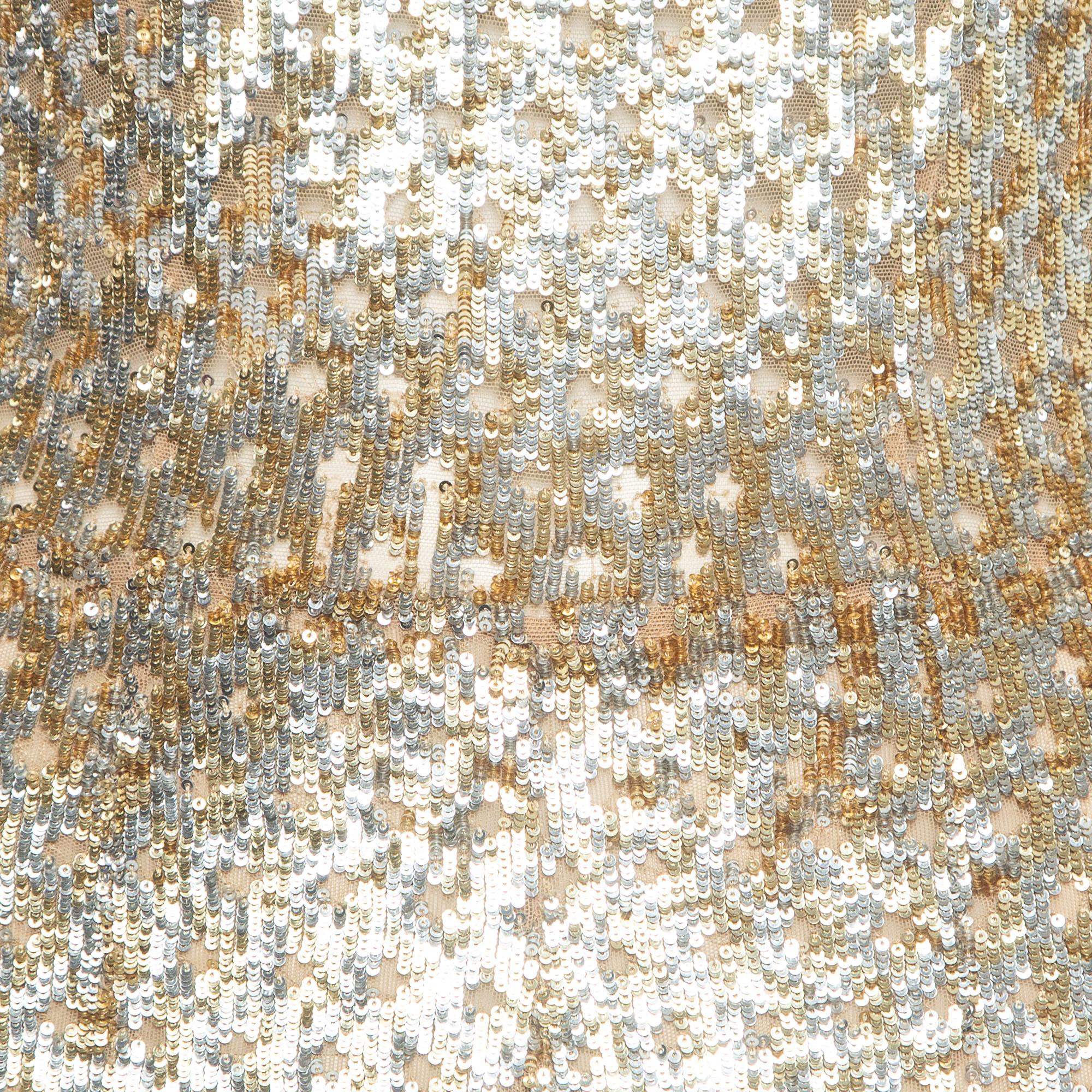 Michael Kors Gold Sequin Sleeveless Jumpsuit S For Sale 3