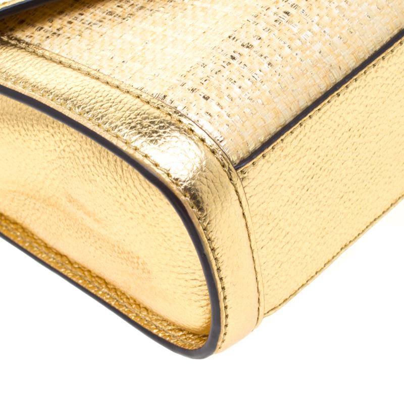 Michael Kors Gold Straw and Leather XS Kinsley Top Handle Crossbody Bag 3