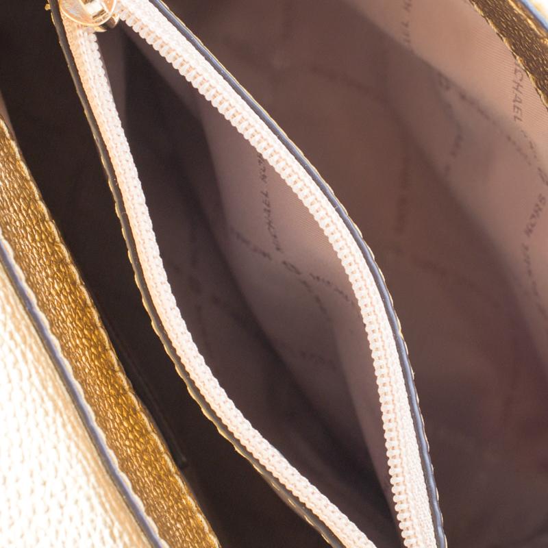 Michael Kors Gold Straw and Leather XS Kinsley Top Handle Crossbody Bag 1