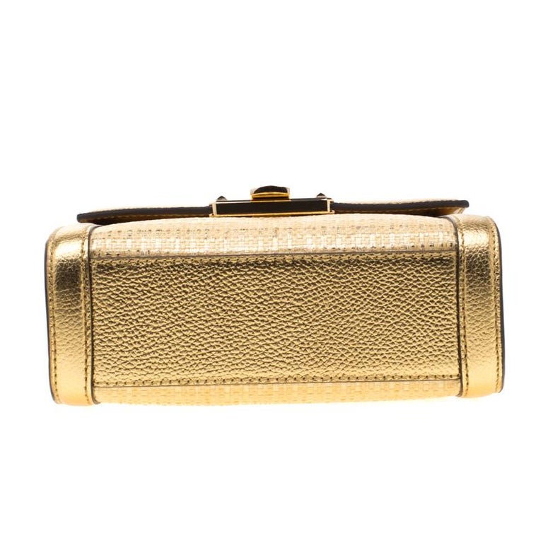Michael Kors Gold Straw and Leather XS Kinsley Top Handle Crossbody Bag
