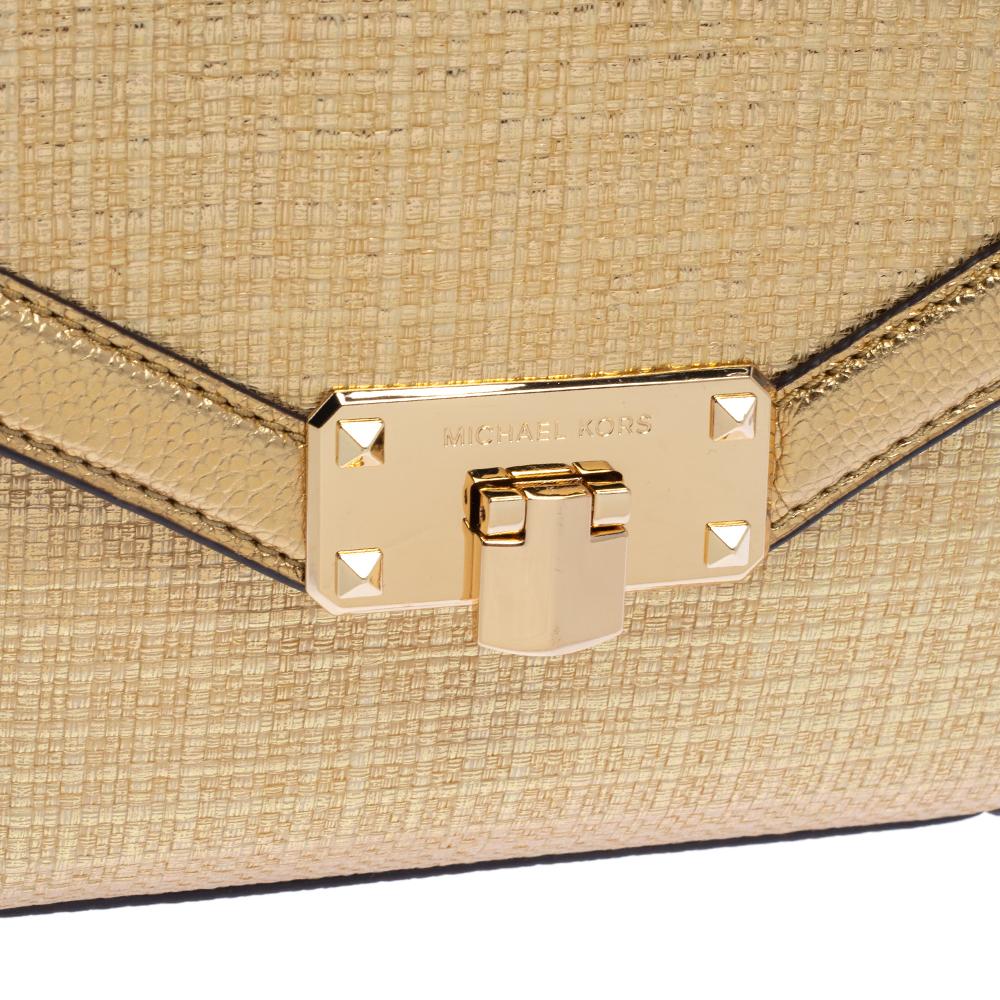 Michael Kors Gold Woven Straw and Leather XS Kinsley Top Handle Bag 1