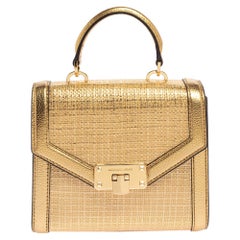 Michael Kors Gold Woven Straw and Leather XS Kinsley Top Handle Bag