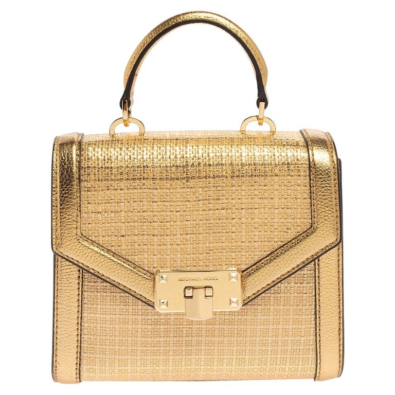 Michael Kors Gold Woven Straw and Leather XS Kinsley Top Handle Bag at  1stDibs | michael kors straw bag, michael kors straw clutch, straw bag  michael kors